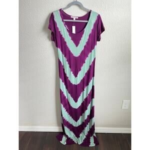New Romeo & Juliet Green Purple Tie Dye Chevron Stripe Maxi Dress Women's M